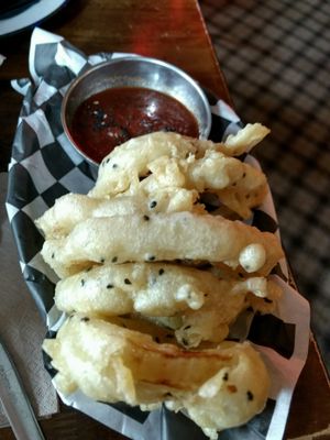 tequila beer battered onion rings at Lucky Pig - Paradise Palms in Edinburgh
