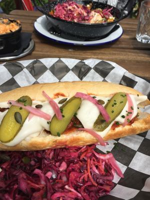 Fabulous seitan meatball sub. You can see our mac n cheese in the background (we ate it before I thought to get a photo) at Lucky Pig - Paradise Palms in Edinburgh