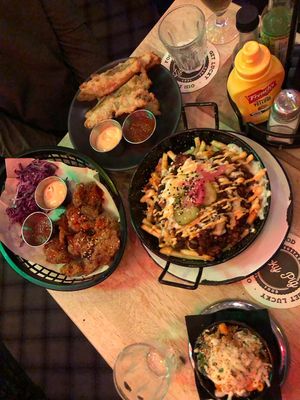 Chili cheese fries, seitan, fried pickles at Lucky Pig - Paradise Palms in Edinburgh