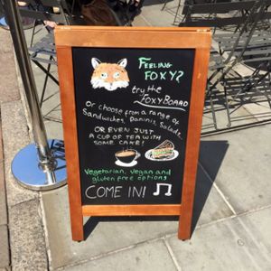 Advertising vegan options. at Fox Cafe in Nottingham