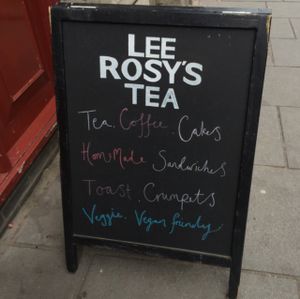 Vegan Friendly Signboard at Lee Rosy's Tea in Nottingham