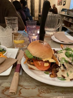 burger and poutine   at MeeT in Gastown in Vancouver