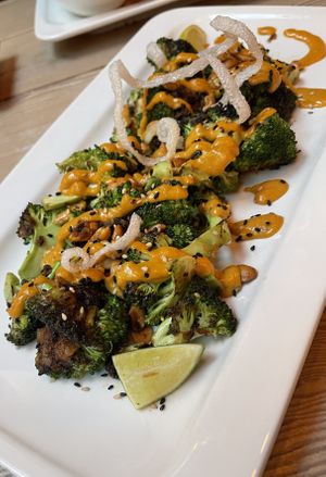 Charred broccoli YUM  at MeeT in Gastown in Vancouver
