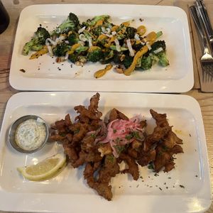 XO Broccoli and Oyster Mushroom Kalamari  at MeeT in Gastown in Vancouver