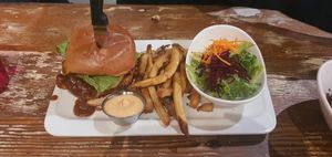 Crispy BBQ 🍔.  Lip smacking 😋 at MeeT in Gastown in Vancouver