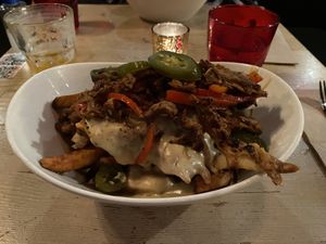Philly cheesesteak poutine   at MeeT in Gastown in Vancouver