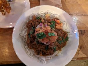 Butter chicken noods at MeeT in Gastown in Vancouver