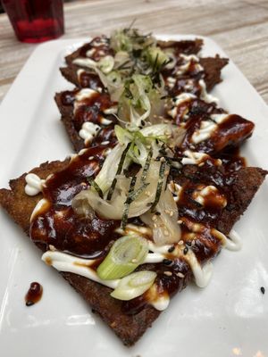 Okonomiyaki was tasty but a tad oily   at MeeT in Gastown in Vancouver