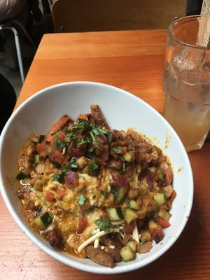 butter chicken poutine at MeeT in Gastown in Vancouver