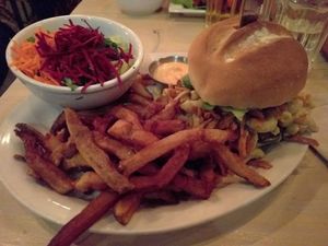 mac n cheeze burger  at MeeT in Gastown in Vancouver