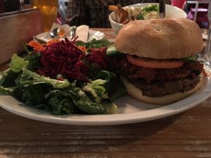 Mountain burger with chili at MeeT in Gastown in Vancouver