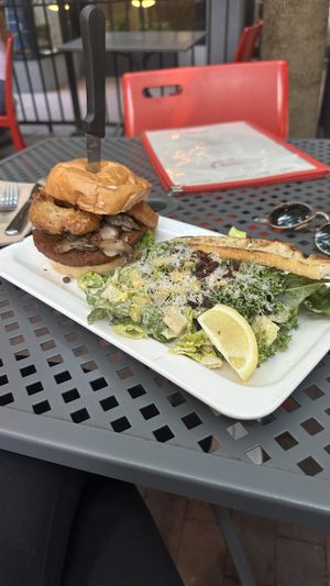 Meet burger with side caesar salad  at MeeT in Gastown in Vancouver