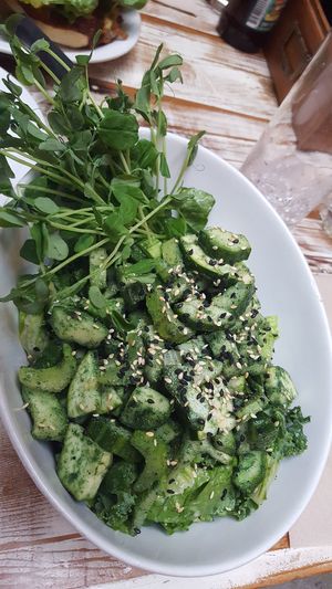 Green goodness bowl at MeeT in Gastown in Vancouver