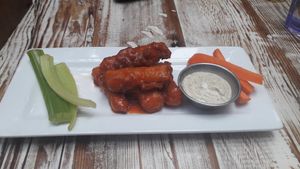 Spicy buffalo vegan chicken strips at MeeT in Gastown in Vancouver