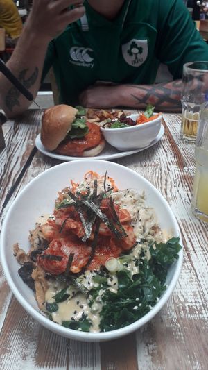 Seoul bowl and burger for my boyfriend 😋 at MeeT in Gastown in Vancouver