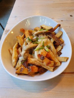 Fries with cashew gravy at MeeT in Gastown in Vancouver