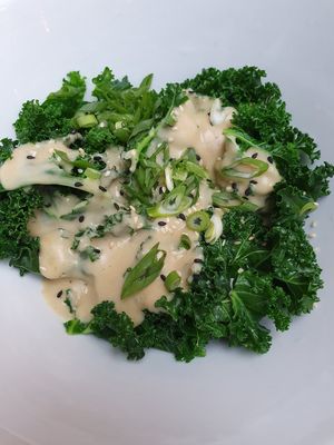 Steamed kale with delicious cashew sauce at MeeT in Gastown in Vancouver