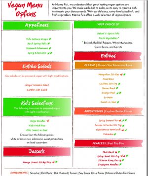 Mama Fu's Vegan Menu at Wok The FuZn in Jacksonville