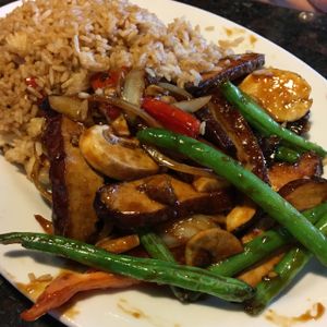 sesame tofu with fried rice at Wok The FuZn in Jacksonville