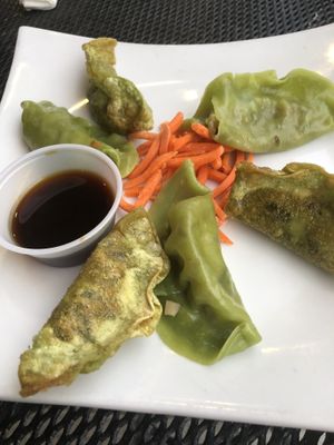 Vegan potstickers (crispy and steamed) at Wok The FuZn in Jacksonville