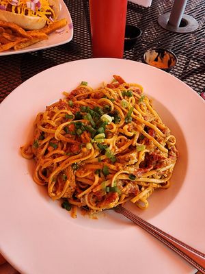 Vegan pasta with pumfu at Allyn's Cafe in Cincinnati