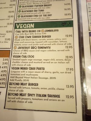 Vegan portion of the menu at Allyn's Cafe in Cincinnati