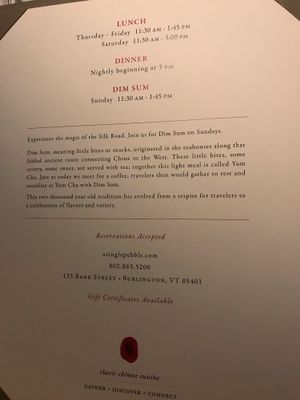 Hours at Single Pebble in Burlington