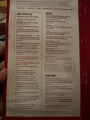 Menu w/labeled vegan options  at Jaleo in Washington