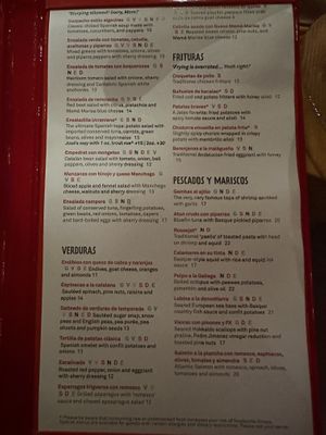 Menu w/labeled vegan options  at Jaleo in Washington