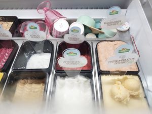 ice display during the warm season: several vegan sorbets at Cafe Glück in Fulda