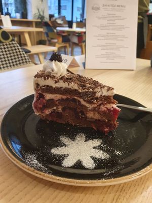 Vegan cake at Holigans in Vilnius