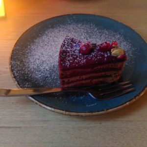 Cake with red currant at Holigans in Vilnius