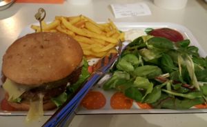 Seitan burger with fries made vegan :) at Holigans in Vilnius