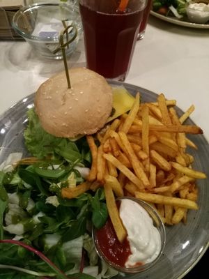 Vegan burger with organic french fries and homemade lemonade at Holigans in Vilnius