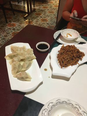 dumplings and shredded "beef" at Super Vegan - Huang Pu District in Shanghai