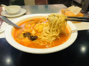 Vegan sliced noodle soup with assorted vegetables.   at Super Vegan - Huang Pu District in Shanghai