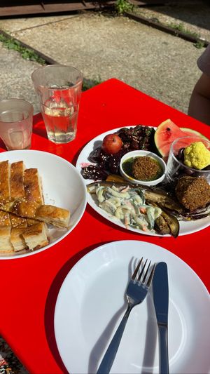 Mezze platter voor 2 personen at Cafe De Ceuvel in Amsterdam