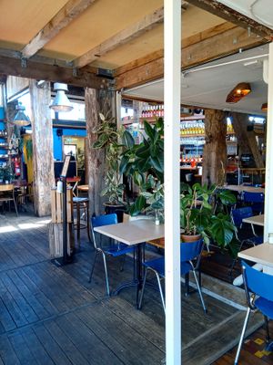 Some of the inside seating at Cafe De Ceuvel in Amsterdam