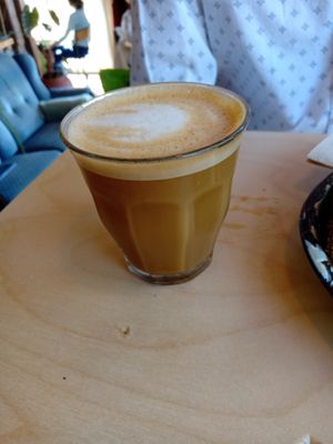 Flat white at Cafe De Ceuvel in Amsterdam