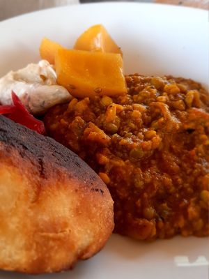 Dhal with yummy naan at Cafe De Ceuvel in Amsterdam