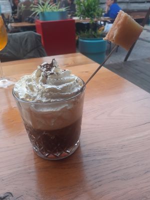 Irish coffee at Cafe De Ceuvel in Amsterdam