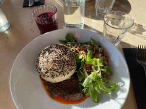 Filled bao bun at Cafe De Ceuvel in Amsterdam