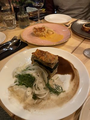 Lasagna (and smoked sauerkraut in the background)  at Cafe De Ceuvel in Amsterdam