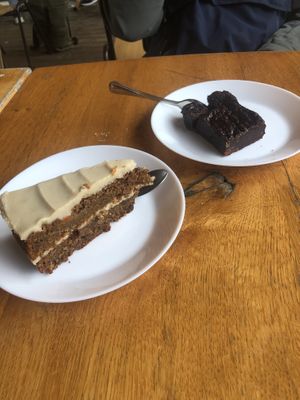 Carrot cake (with almonds and raisins) and fudge brownie. Both excellent  at Cafe De Ceuvel in Amsterdam