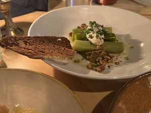 Leek Steamed in its Skin  at Cafe De Ceuvel in Amsterdam