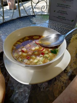 Vegan russian summer soup "okroshka". Веган-окрошка ) at Mindal in Sevastopol