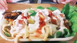 Tahini-tomato sauce pasta at Herzog in Tel Aviv