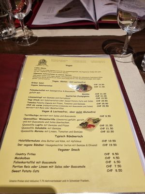 Vegan menue at zum Metzgertor in Chur