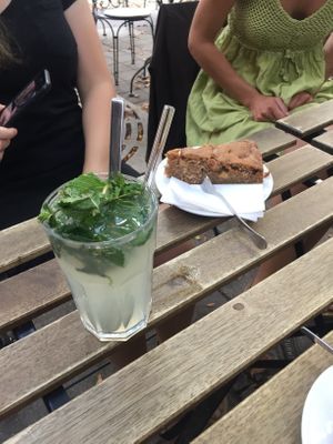 homemade lemonade and hazelnut cinnamon cake  at Cafe DA in Stuttgart