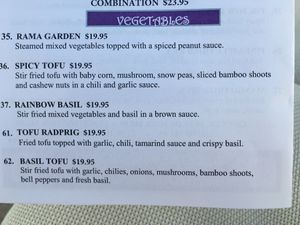 Veggie dinner options at Thai Orchid in Providenciales